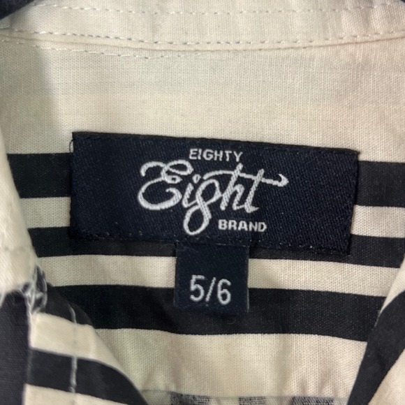 Eighty Eight Kids Black Cream Striped Button Up Short Sleeve Dress Shirt Boy 5 - Picture 3 of 5